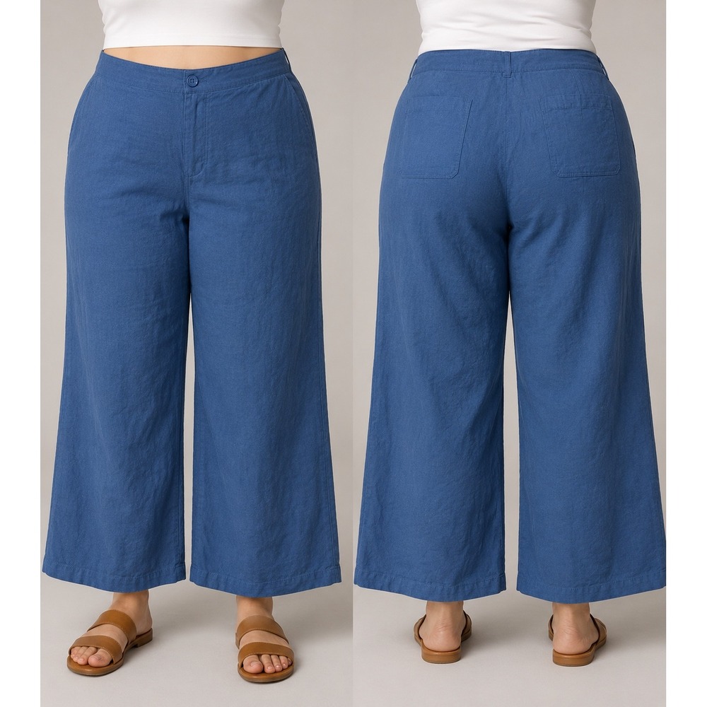 NYDJ Plus Size 26W Blue Linen Blend‎ Wide Leg Pants Blue Relaxed Coastal Chic